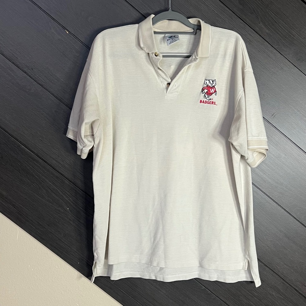 Dynasty Men's‎ Wisconsin Badgers Polo Shirt Embroidered Logo XL White Vintage